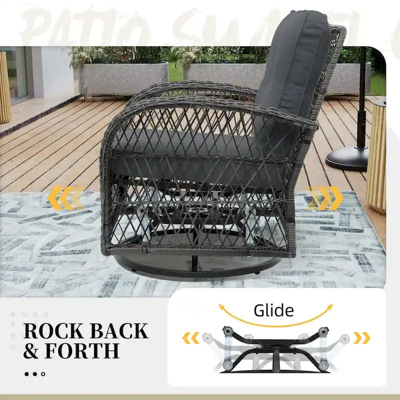 Ensemble de 6 pièces UPHA pour patio extérieur en osier pivotant avec table d'appoint et coussins