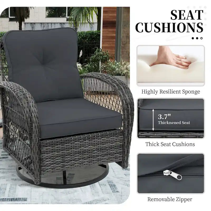 Ensemble de 6 pièces UPHA pour patio extérieur en osier pivotant avec table d'appoint et coussins