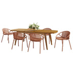 Ensemble de salle à manger d'extérieur extensible 7 pièces avec table extensible en bois d'acacia et 6 chaises empilables