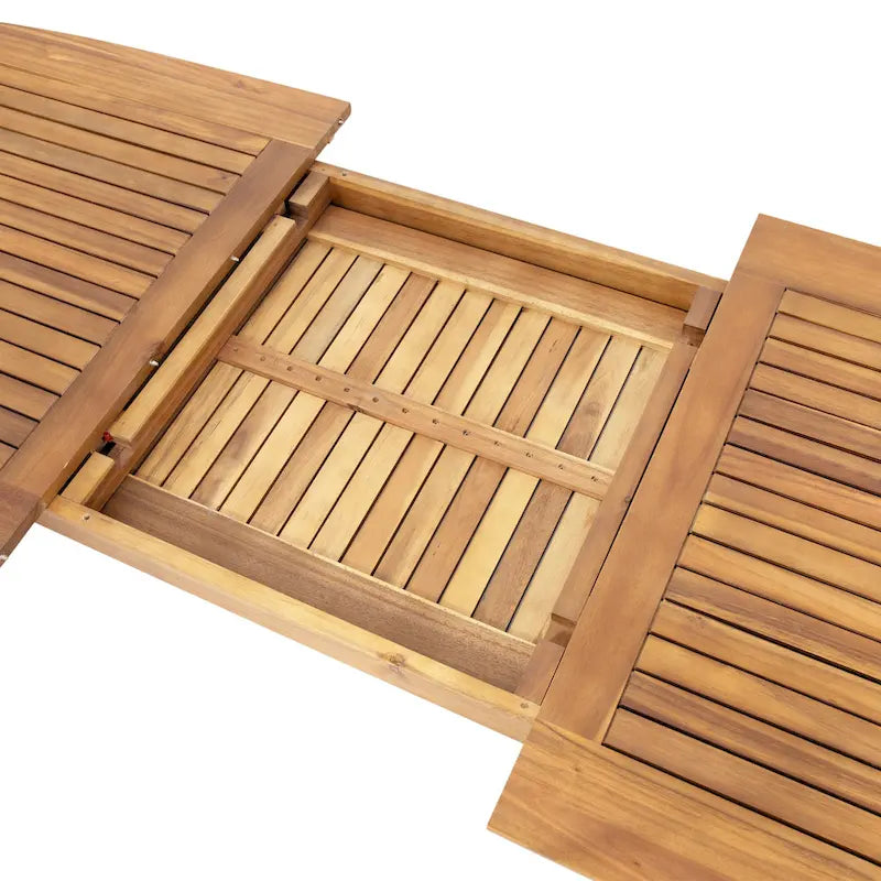 Ensemble de salle à manger d'extérieur extensible 7 pièces avec table extensible en bois d'acacia et 6 chaises empilables