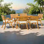 Ensemble de salle à manger d'extérieur 7 pièces en bois d'acacia avec table rectangulaire et 6 chaises rembourrées