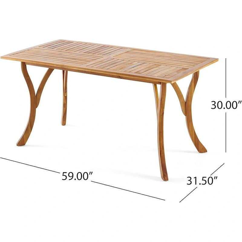Ensemble de salle à manger d'extérieur 7 pièces en bois d'acacia avec table rectangulaire et 6 chaises rembourrées