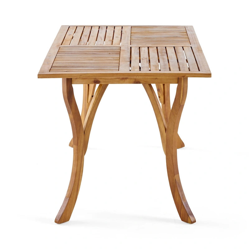 Ensemble de salle à manger d'extérieur 7 pièces en bois d'acacia avec table rectangulaire et 6 chaises rembourrées