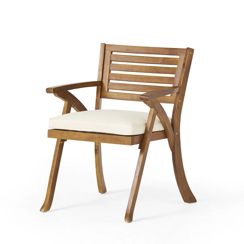 Ensemble de salle à manger d'extérieur 7 pièces en bois d'acacia avec table rectangulaire et 6 chaises rembourrées