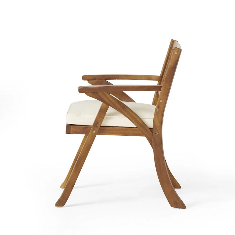 Ensemble de salle à manger d'extérieur 7 pièces en bois d'acacia avec table rectangulaire et 6 chaises rembourrées