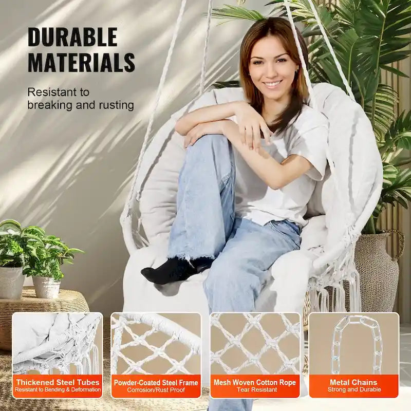 Fauteuil suspendu hamac, fauteuil suspendu en macramé avec coussin et matériel de fixation, fauteuil suspendu en corde de coton