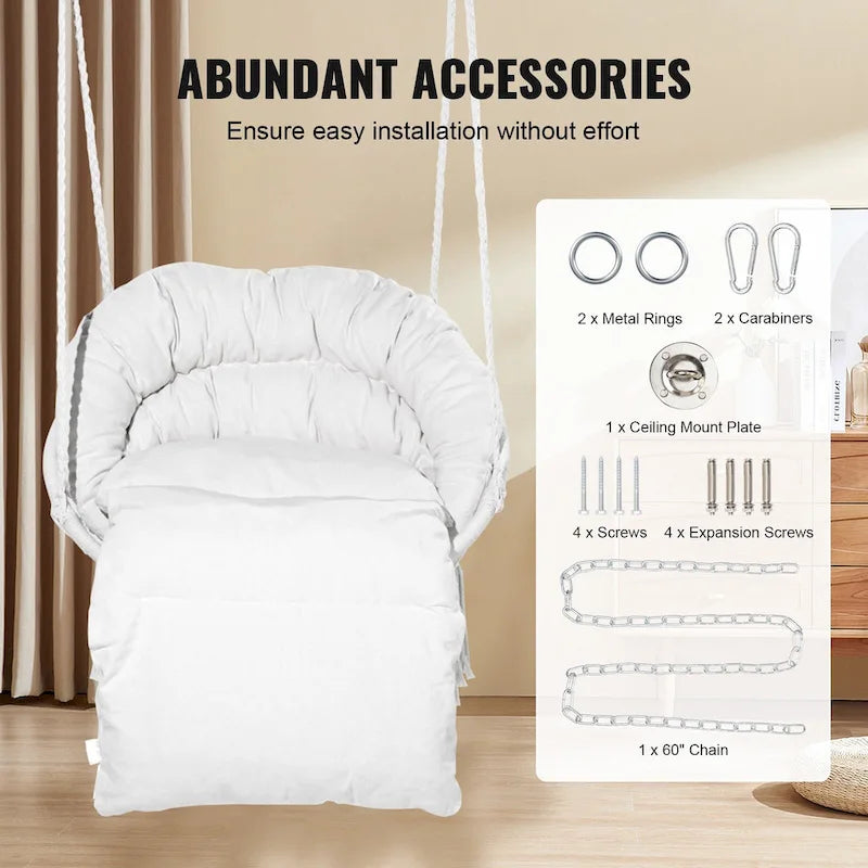 Fauteuil suspendu hamac, fauteuil suspendu en macramé avec coussin et matériel de fixation, fauteuil suspendu en corde de coton
