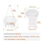 Fauteuil suspendu hamac, fauteuil suspendu en macramé avec coussin et matériel de fixation, fauteuil suspendu en corde de coton