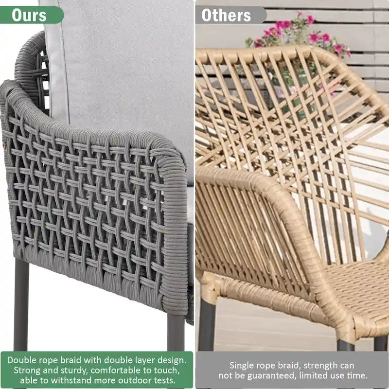 Ensemble de salon de jardin modulable 6 pièces en résine tressée avec table en bois, glacière et coussins