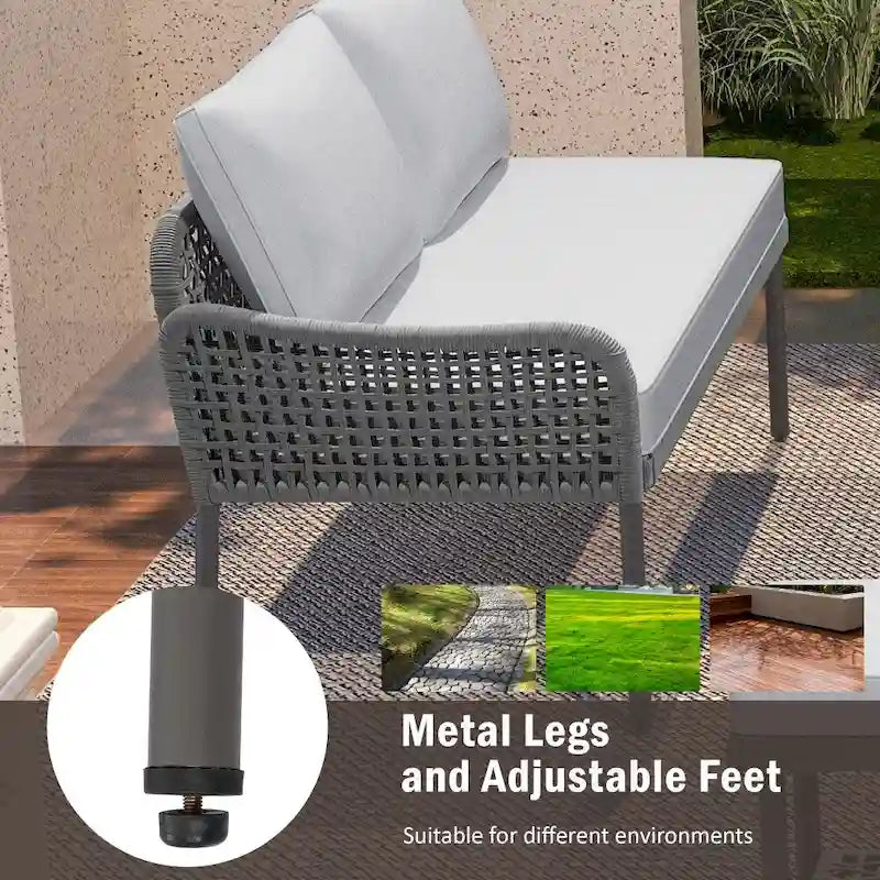 Ensemble de salon de jardin modulable 6 pièces en résine tressée avec table en bois, glacière et coussins
