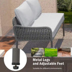 Ensemble de salon de jardin modulable 6 pièces en résine tressée avec table en bois, glacière et coussins