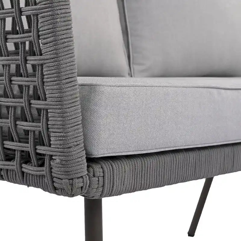 Ensemble de salon de jardin modulable 6 pièces en résine tressée avec table en bois, glacière et coussins