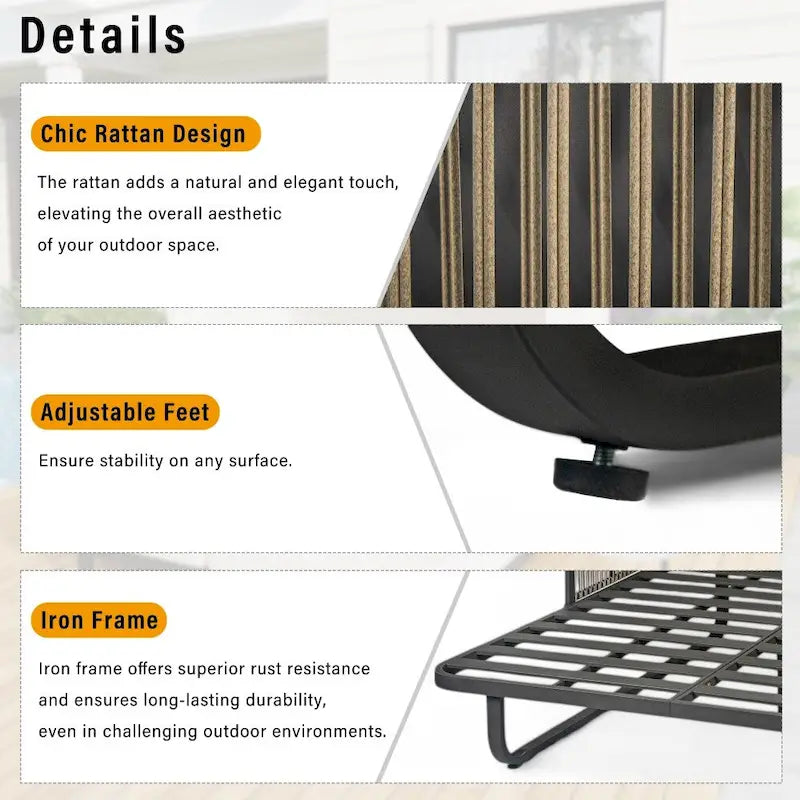 Lit de jour d'extérieur en rotin de 57 pouces avec auvent et coussin