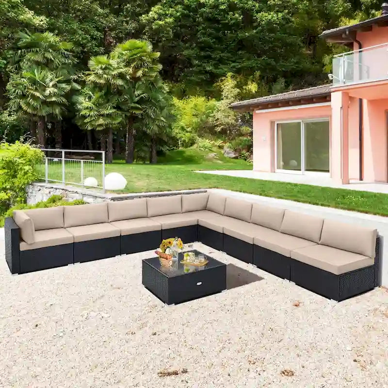 Ensemble de mobilier de jardin en rotin Costway 10 pièces comprenant un canapé et une table basse en osier - Voir les détails