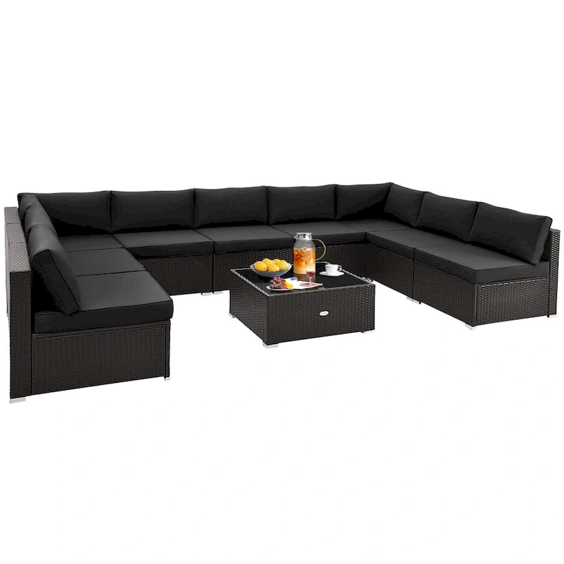 Costway 10 PCS Patio Rattan Furniture Set Outdoor Wicker Sofa Table - See Details