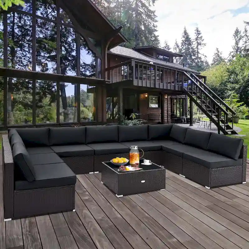 Ensemble de mobilier de jardin en rotin Costway 10 pièces comprenant un canapé et une table basse en osier - Voir les détails