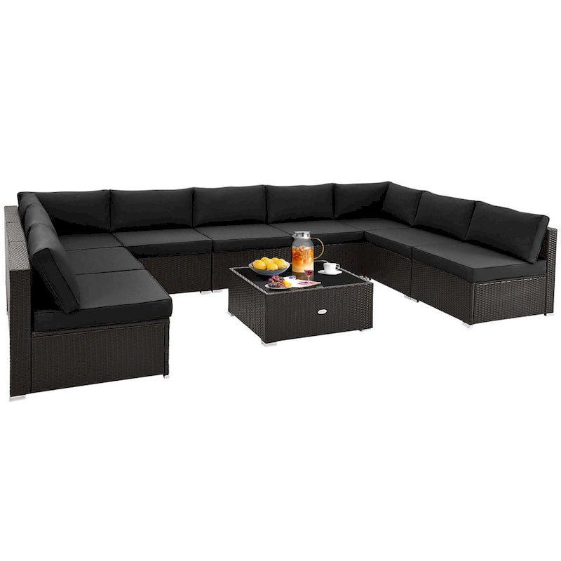 Ensemble de mobilier de jardin en rotin Costway 10 pièces comprenant un canapé et une table basse en osier - Voir les détails