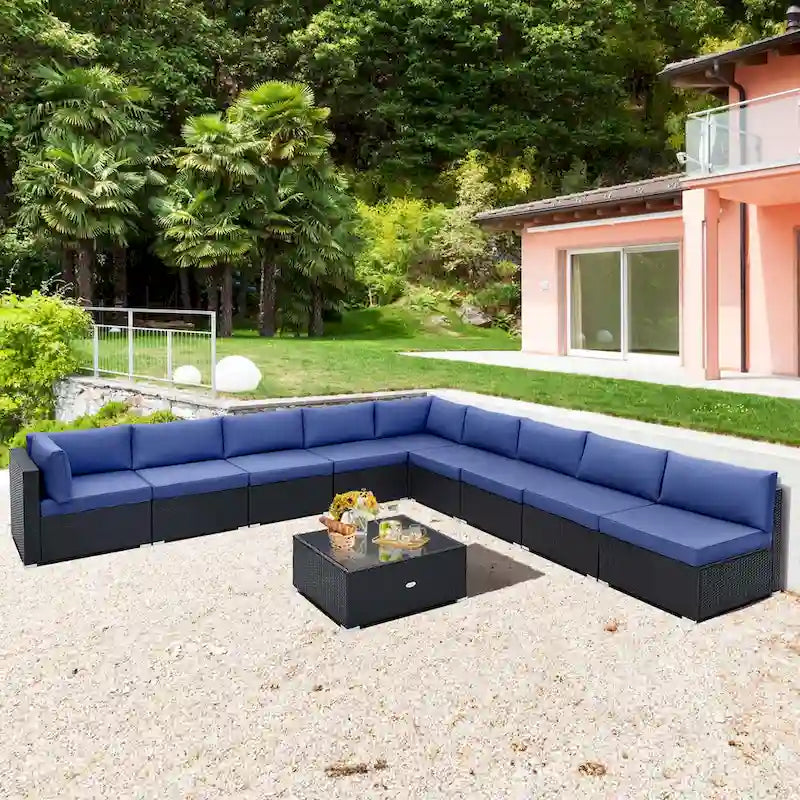 Ensemble de mobilier de jardin en rotin Costway 10 pièces comprenant un canapé et une table basse en osier - Voir les détails