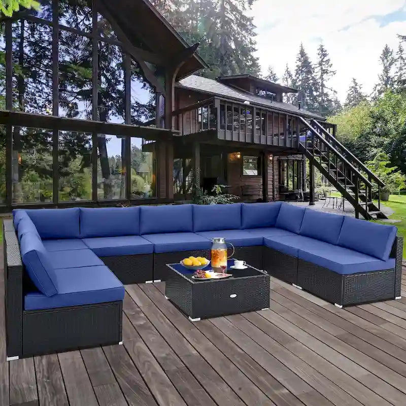 Ensemble de mobilier de jardin en rotin Costway 10 pièces comprenant un canapé et une table basse en osier - Voir les détails