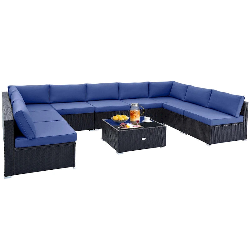 Ensemble de mobilier de jardin en rotin Costway 10 pièces comprenant un canapé et une table basse en osier - Voir les détails