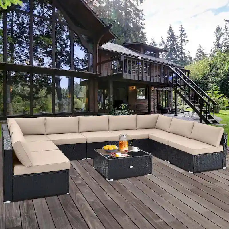 Ensemble de mobilier de jardin en rotin Costway 10 pièces comprenant un canapé et une table basse en osier - Voir les détails