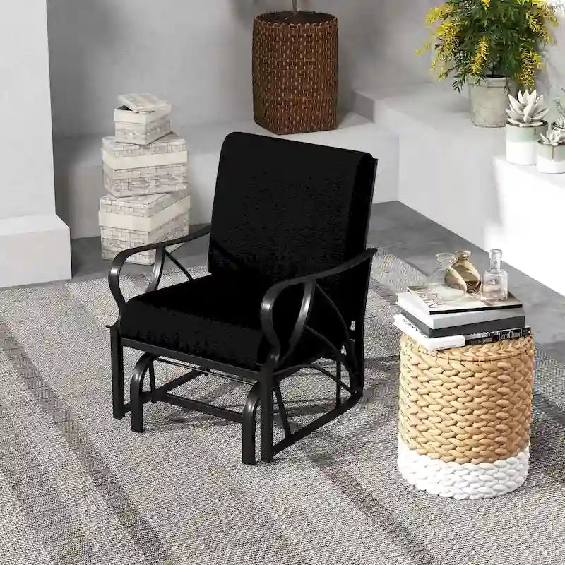 Fauteuil à bascule de patio Costway avec coussin, structure métallique robuste et lisse - Voir les détails