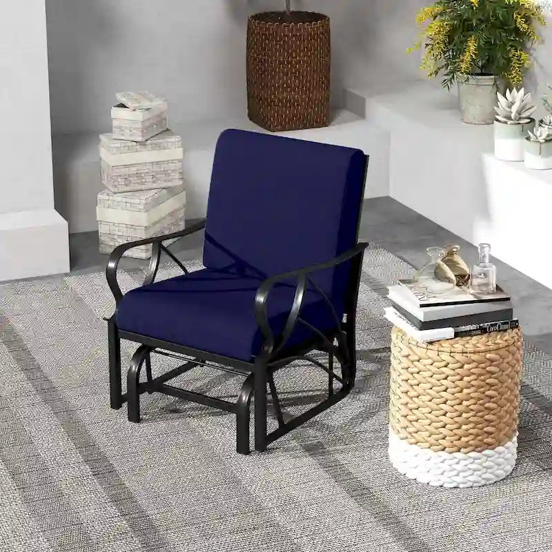 Fauteuil à bascule de patio Costway avec coussin, structure métallique robuste et lisse - Voir les détails