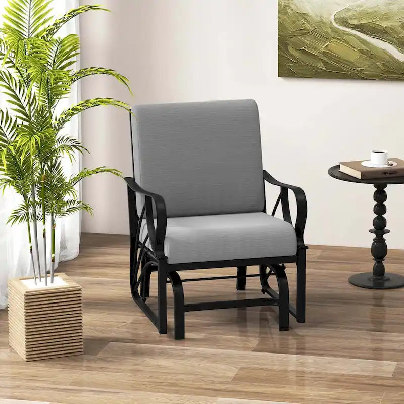 Fauteuil à bascule de patio Costway avec coussin, structure métallique robuste et lisse - Voir les détails