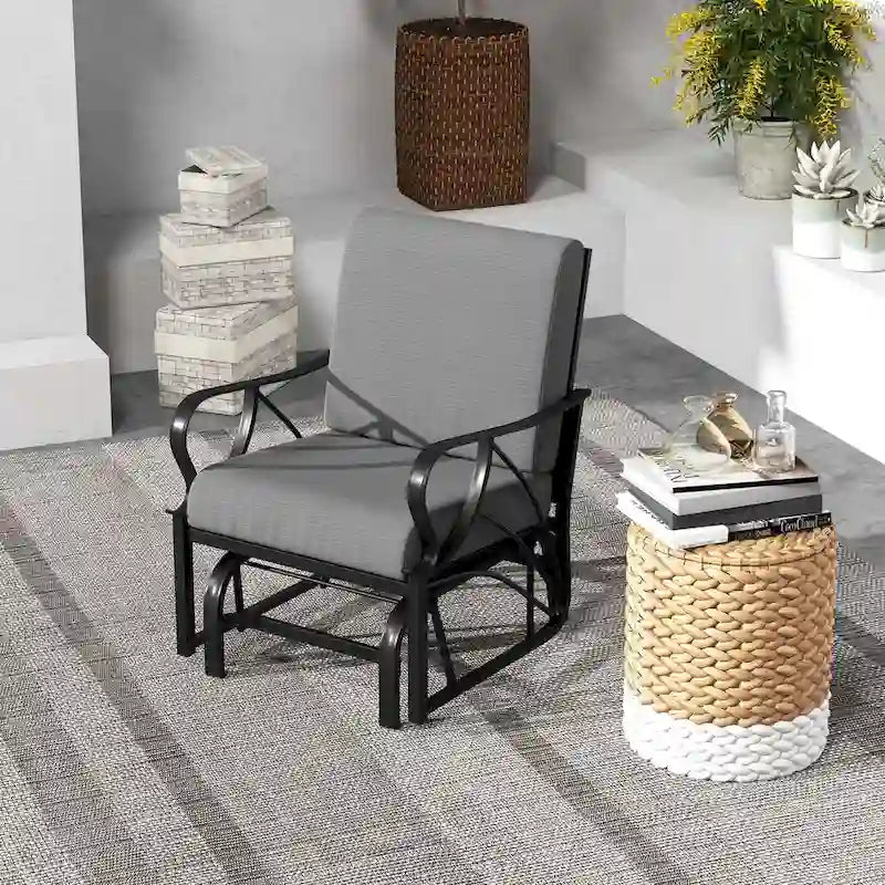 Fauteuil à bascule de patio Costway avec coussin, structure métallique robuste et lisse - Voir les détails