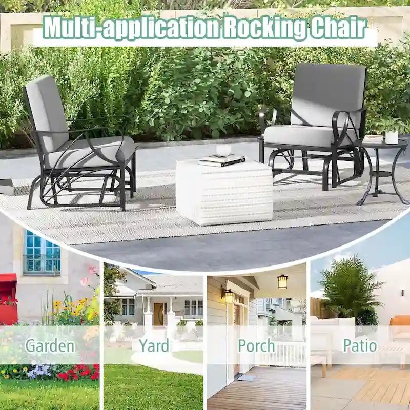 Fauteuil à bascule de patio Costway avec coussin, structure métallique robuste et lisse - Voir les détails