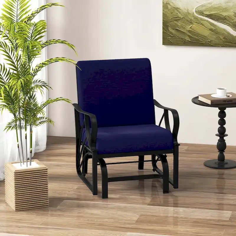 Fauteuil à bascule de patio Costway avec coussin, structure métallique robuste et lisse - Voir les détails