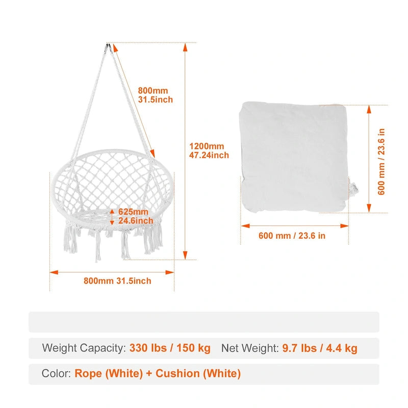 Fauteuil hamac suspendu pour intérieur et extérieur, terrasse, chambre, véranda