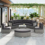 Ensemble de mobilier de patio, canapé-lit d'extérieur, ensemble de mobilier de jardin en rotin, coin salon de patio avec coussins et table basse