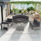 Ensemble de mobilier de patio, canapé-lit d'extérieur, ensemble de mobilier de jardin en rotin, coin salon de patio avec coussins et table basse