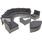Ensemble de mobilier de patio, canapé-lit d'extérieur, ensemble de mobilier de jardin en rotin, coin salon de patio avec coussins et table basse