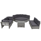 Ensemble de mobilier de patio, canapé-lit d'extérieur, ensemble de mobilier de jardin en rotin, coin salon de patio avec coussins et table basse