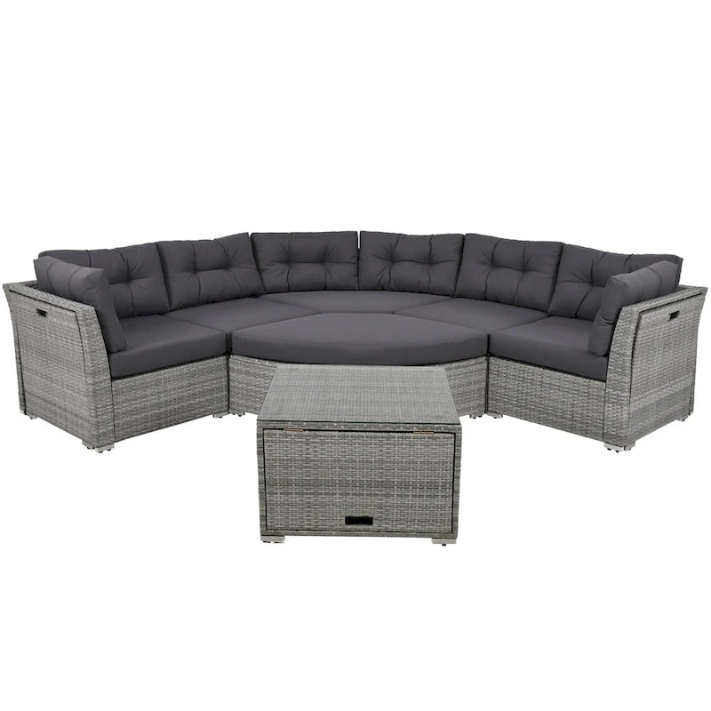 Ensemble de mobilier de patio, canapé-lit d'extérieur, ensemble de mobilier de jardin en rotin, coin salon de patio avec coussins et table basse