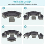 Ensemble de mobilier de patio, canapé-lit d'extérieur, ensemble de mobilier de jardin en rotin, coin salon de patio avec coussins et table basse