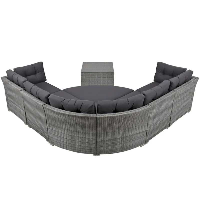 Ensemble de mobilier de patio, canapé-lit d'extérieur, ensemble de mobilier de jardin en rotin, coin salon de patio avec coussins et table basse