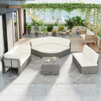 Ensemble de mobilier de patio, canapé-lit d'extérieur, ensemble de mobilier de jardin en rotin, coin salon de patio avec coussins et table basse