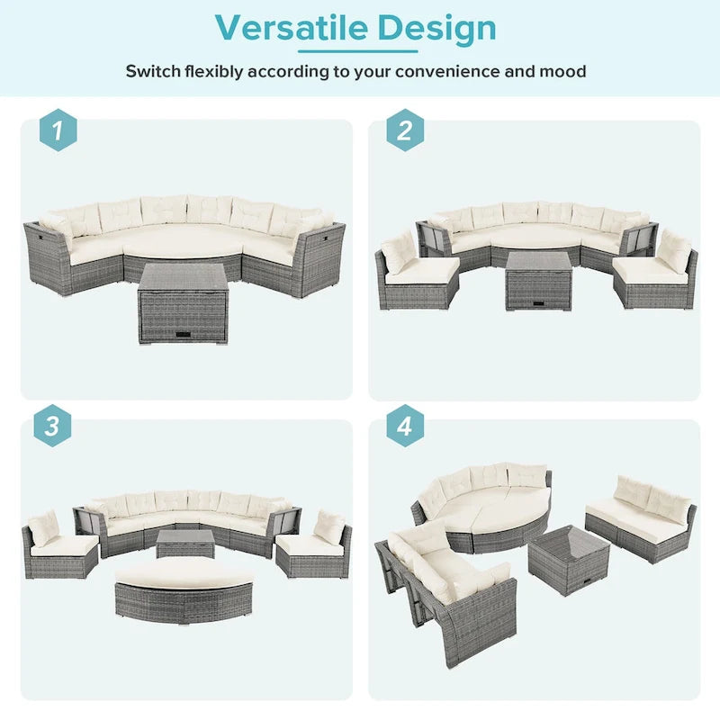 Ensemble de mobilier de patio, canapé-lit d'extérieur, ensemble de mobilier de jardin en rotin, coin salon de patio avec coussins et table basse
