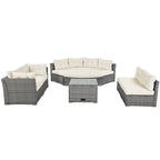 Ensemble de mobilier de patio, canapé-lit d'extérieur, ensemble de mobilier de jardin en rotin, coin salon de patio avec coussins et table basse