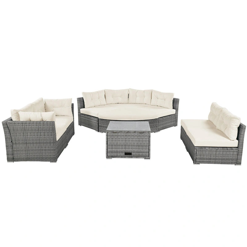 Ensemble de mobilier de patio, canapé-lit d'extérieur, ensemble de mobilier de jardin en rotin, coin salon de patio avec coussins et table basse