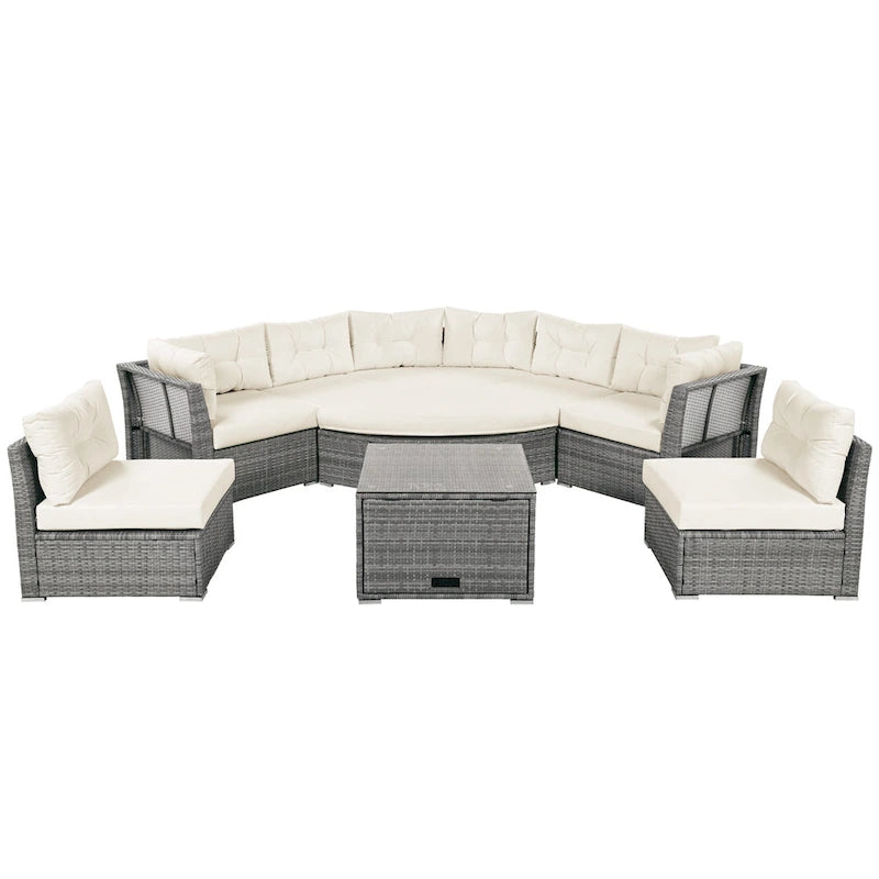 Ensemble de mobilier de patio, canapé-lit d'extérieur, ensemble de mobilier de jardin en rotin, coin salon de patio avec coussins et table basse