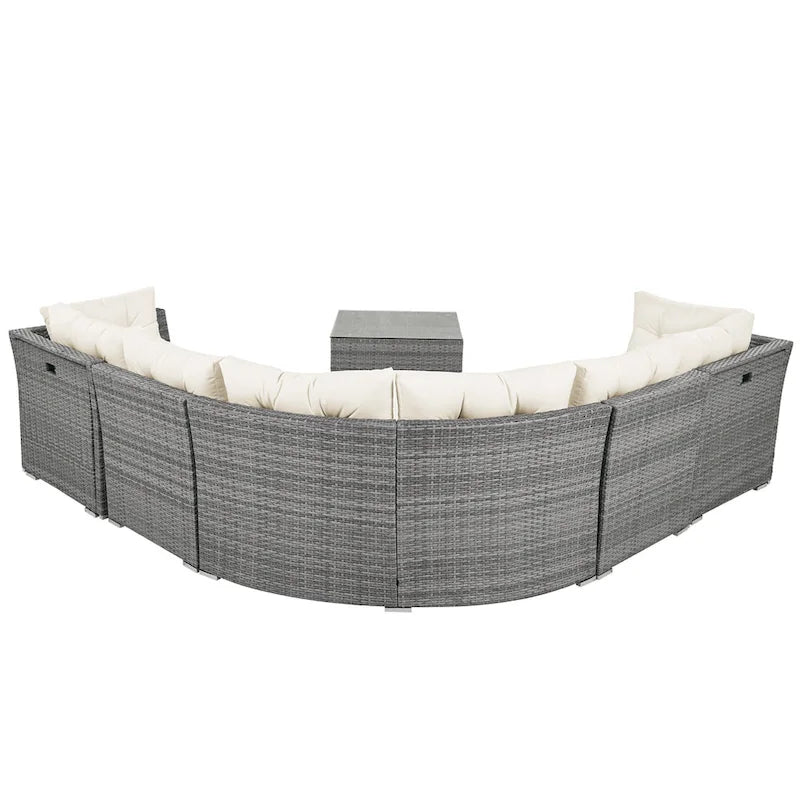 Ensemble de mobilier de patio, canapé-lit d'extérieur, ensemble de mobilier de jardin en rotin, coin salon de patio avec coussins et table basse