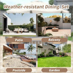 Ensemble de salle à manger d'extérieur pour 4 personnes, en bois, avec trou pour parasol et coussins amovibles, idéal pour terrasse et jardin.