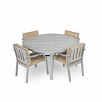 Ensemble de salle à manger d'extérieur pour 4 personnes, en bois, avec trou pour parasol et coussins amovibles, idéal pour terrasse et jardin.