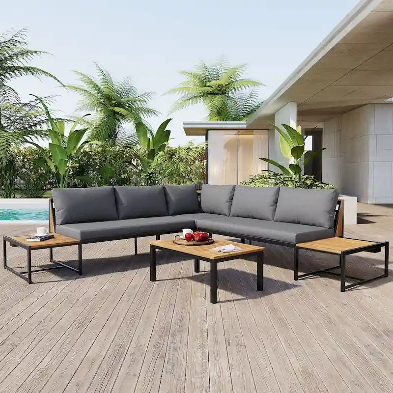 Ensemble de jardin 4 pièces, mobilier de patio durable avec coussins imperméables