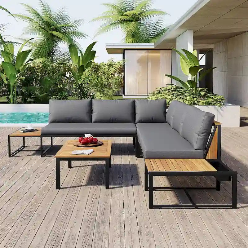 Ensemble de jardin 4 pièces, mobilier de patio durable avec coussins imperméables