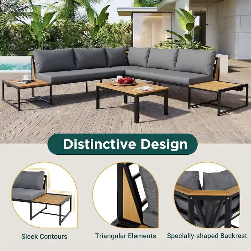 Ensemble de jardin 4 pièces, mobilier de patio durable avec coussins imperméables